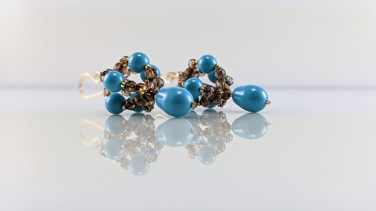 Turquoise blue crystal pearl earrings