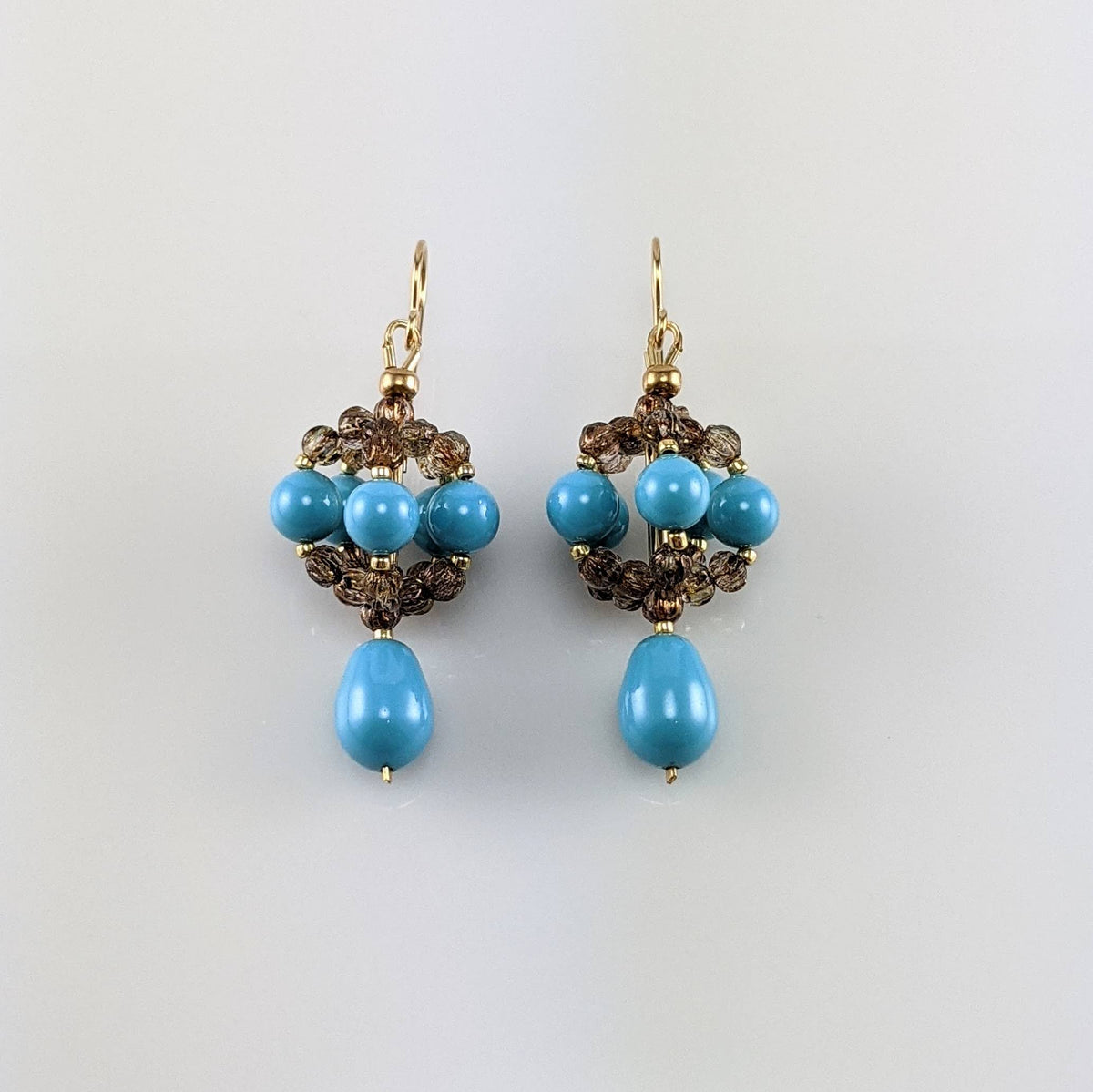 Turquoise blue crystal pearl earrings