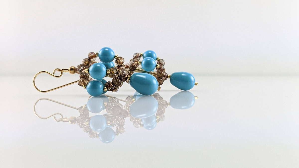 Turquoise blue crystal pearl earrings