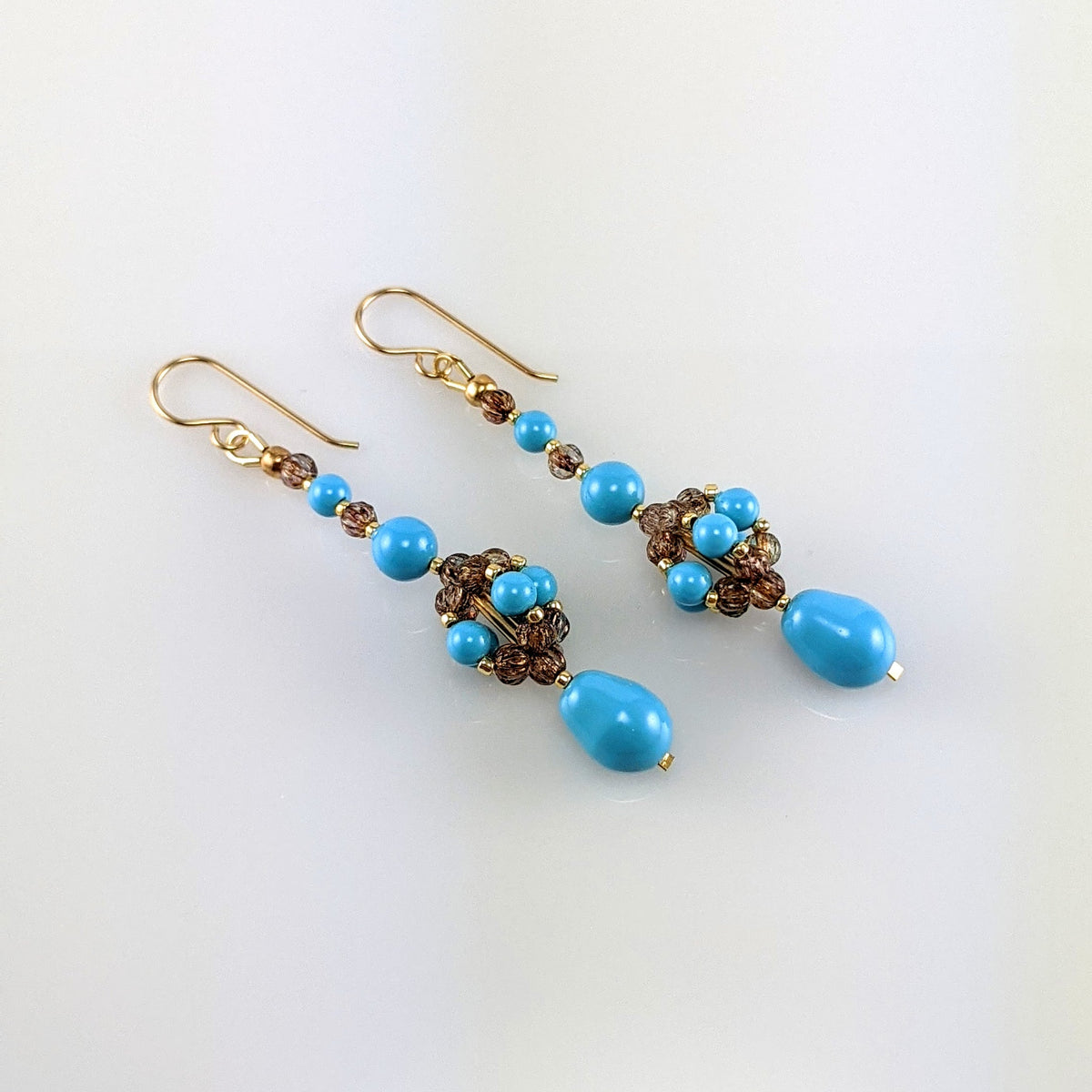 Turquoise blue crystal pearl earrings