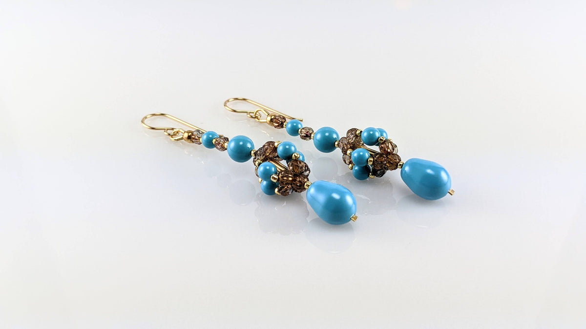 Turquoise blue crystal pearl earrings