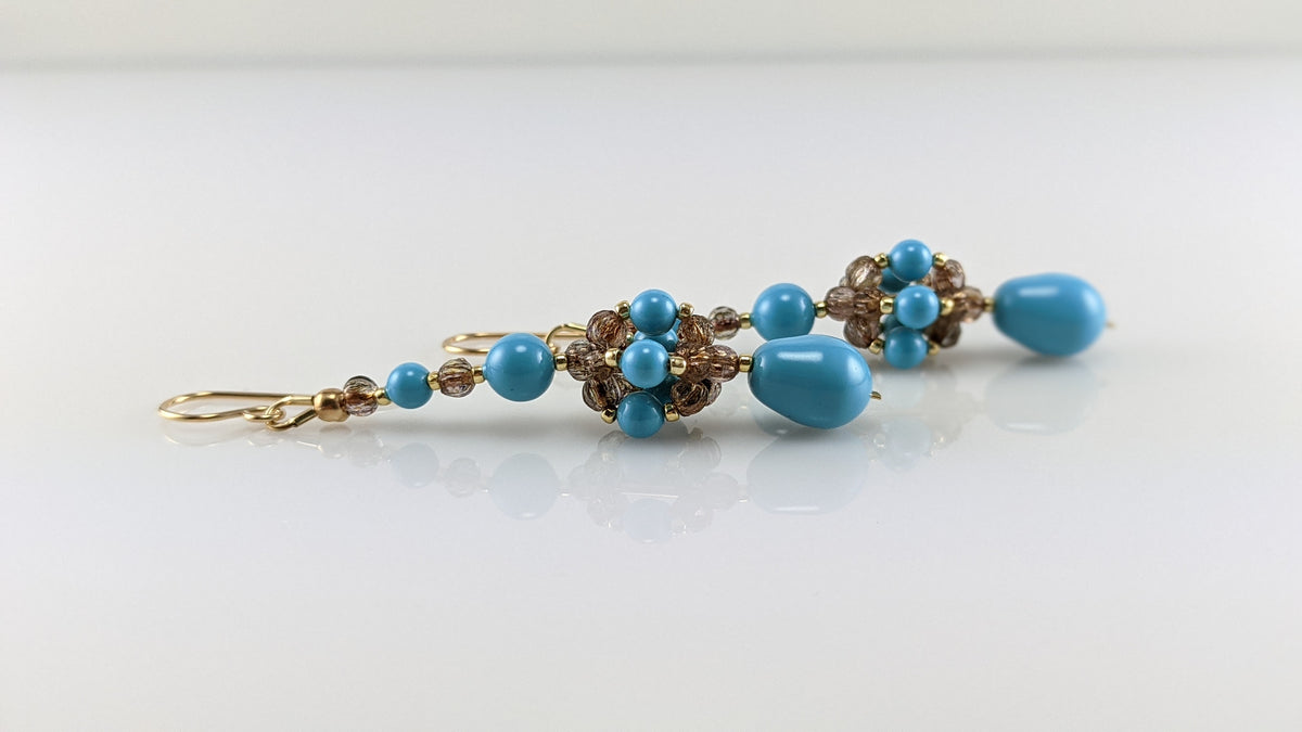 Turquoise blue crystal pearl earrings