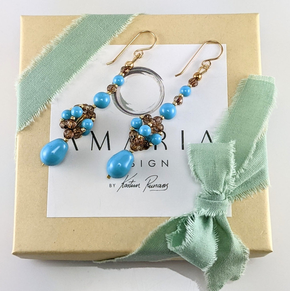 Turquoise blue crystal pearl earrings