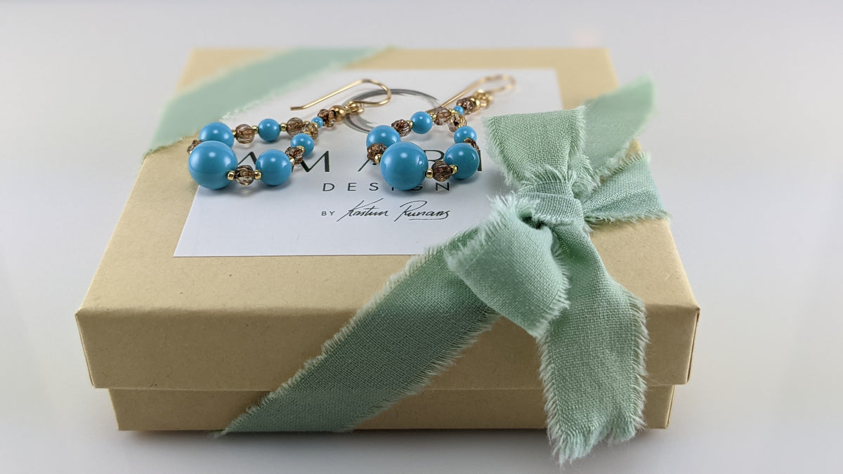 Turquoise blue crystal pearl earrings