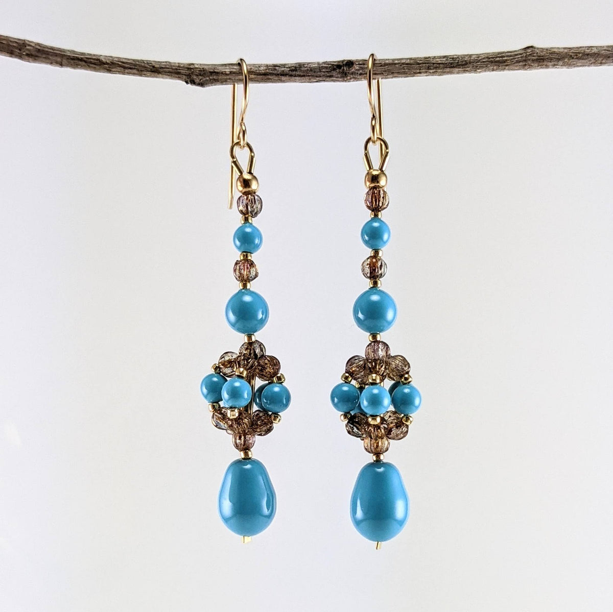 Turquoise blue crystal pearl earrings