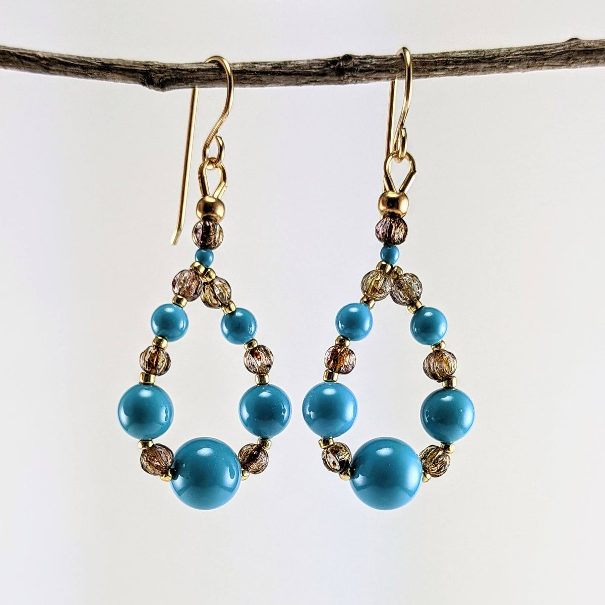 Turquoise blue crystal pearl earrings
