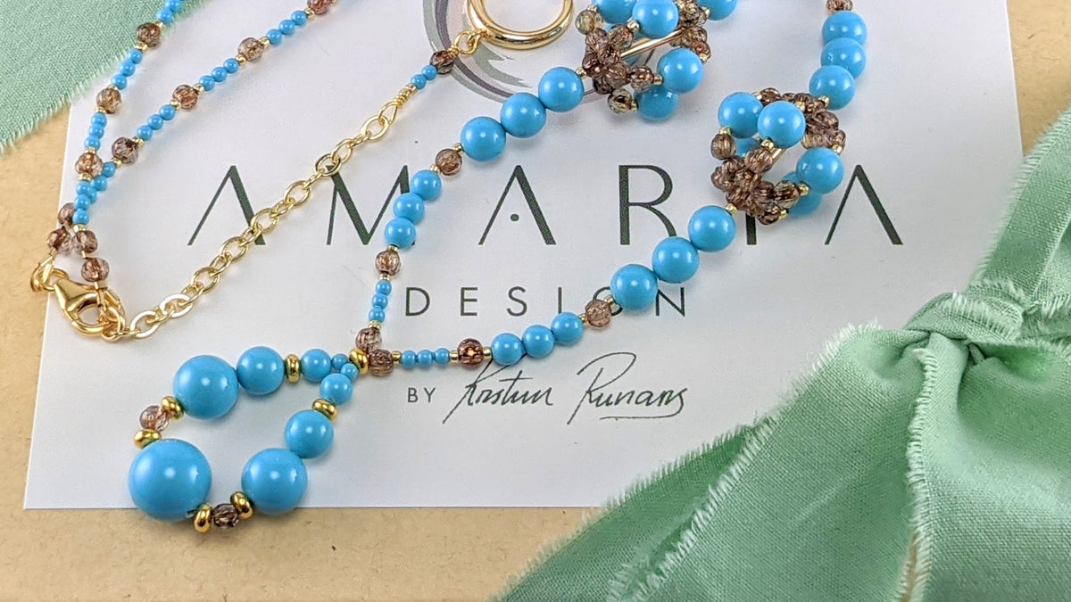 Turquoise blue crystal pearl necklace