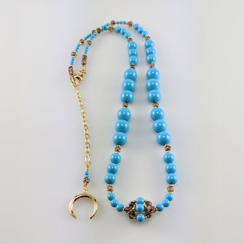 Turquoise blue crystal pearl necklace