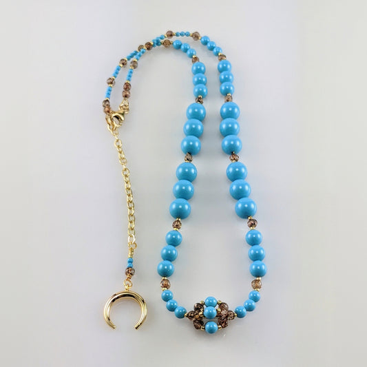 Turquoise blue crystal pearl necklace