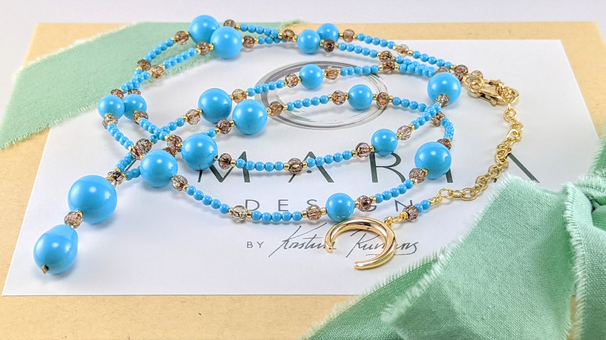 Turquoise blue crystal pearl necklace