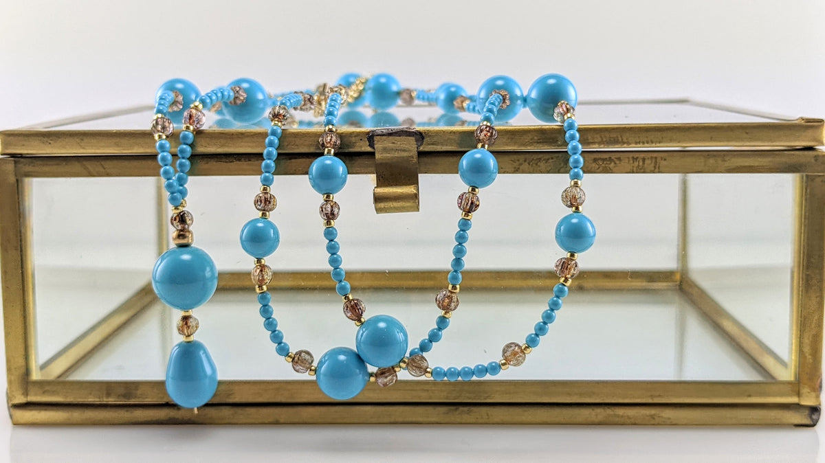 Turquoise blue crystal pearl necklace