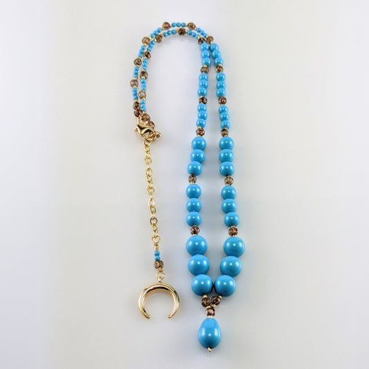 Turquoise blue crystal pearl necklace
