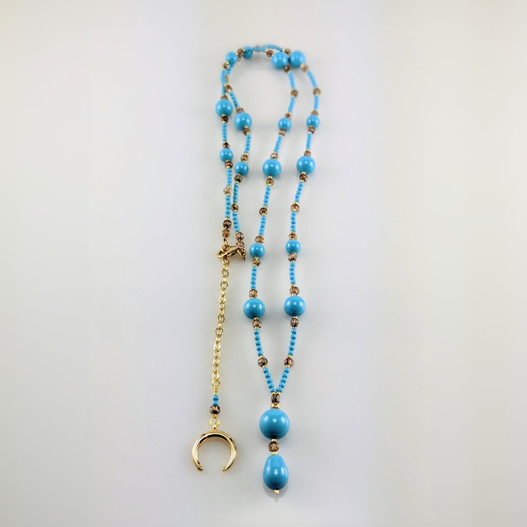 Turquoise blue crystal pearl necklace