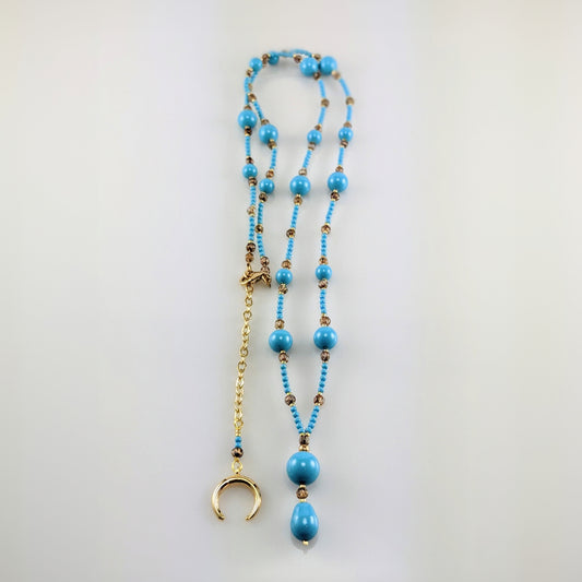 Turquoise blue crystal pearl necklace