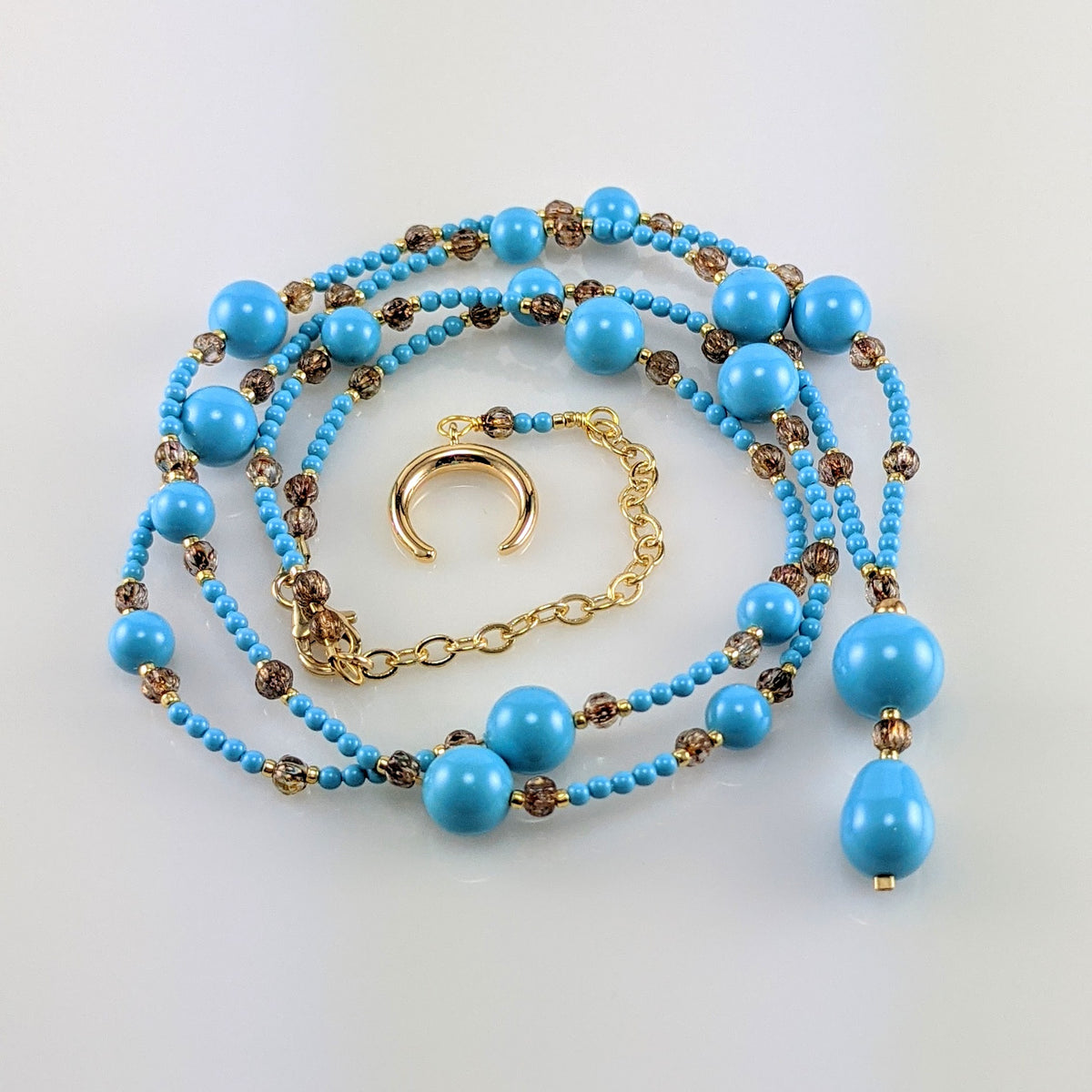 Turquoise blue crystal pearl necklace