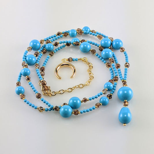 Turquoise blue crystal pearl necklace