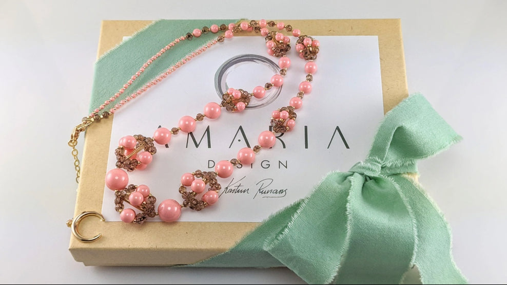 Pink crystal pearl necklace