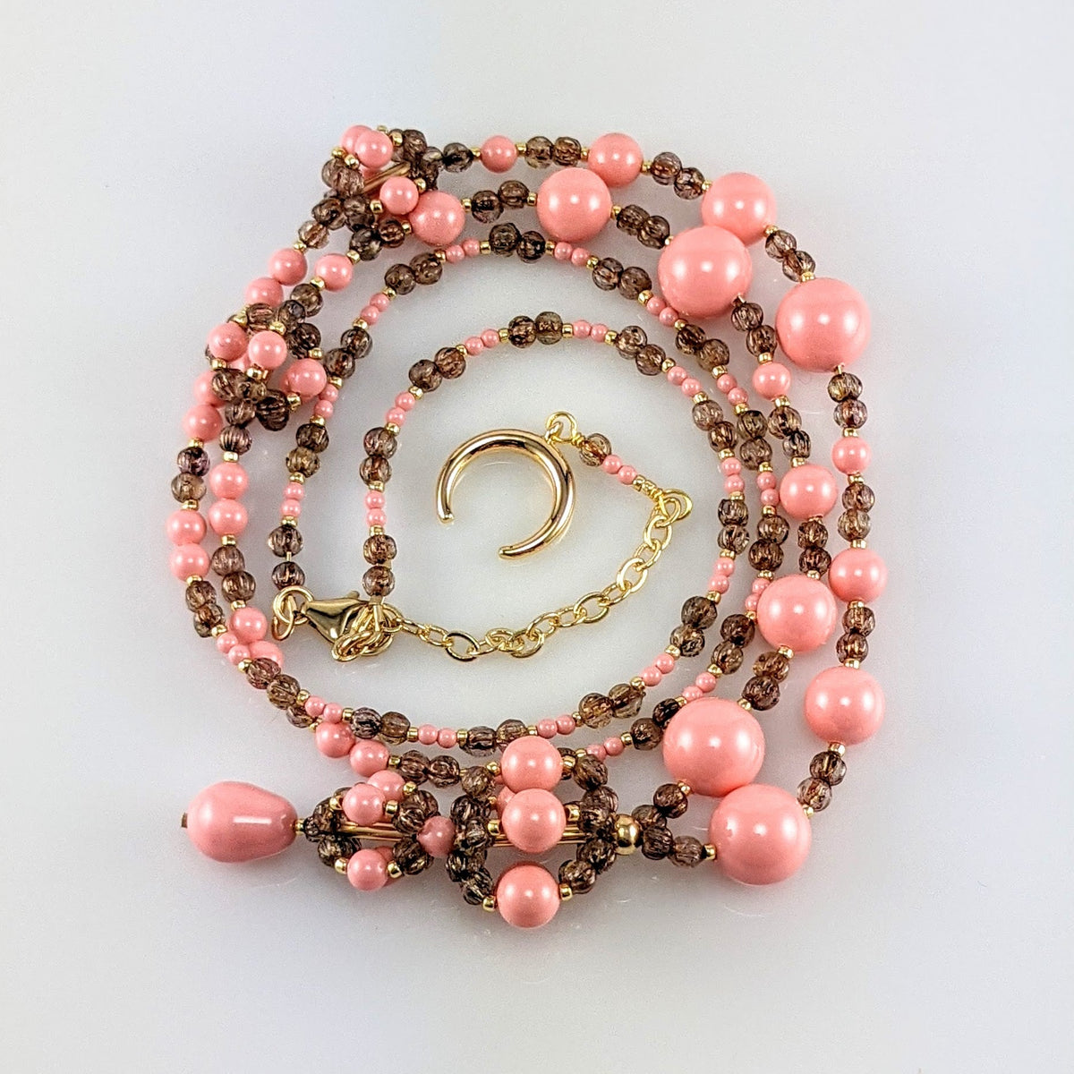 Pink crystal pearl necklace