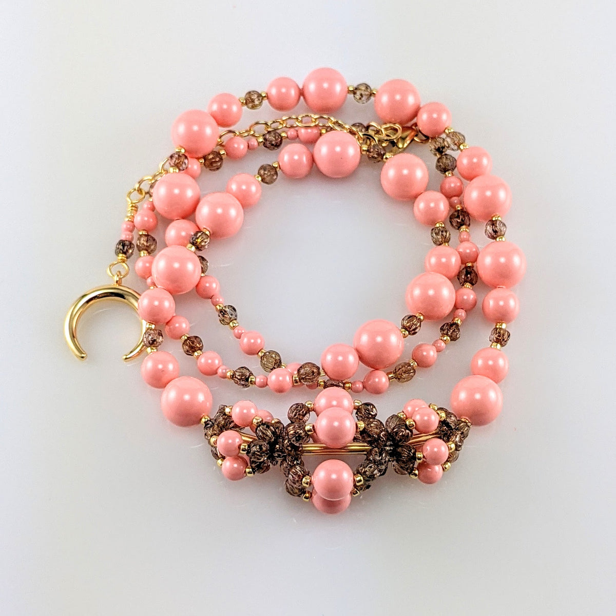Pink crystal pearl necklace