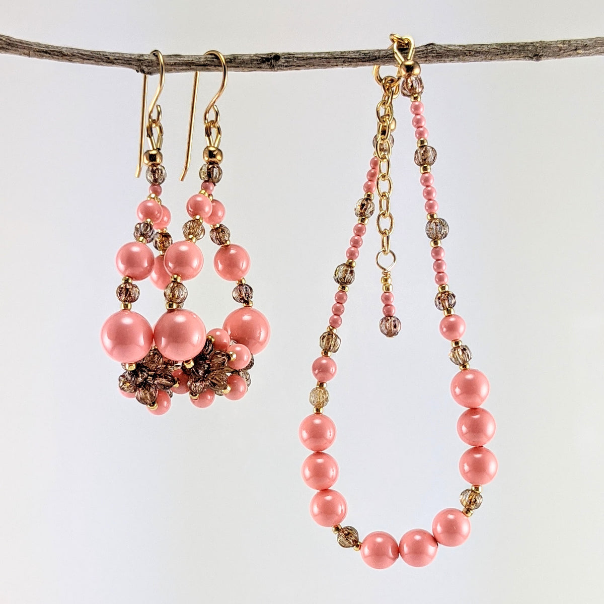 Pink crystal pearl bracelet