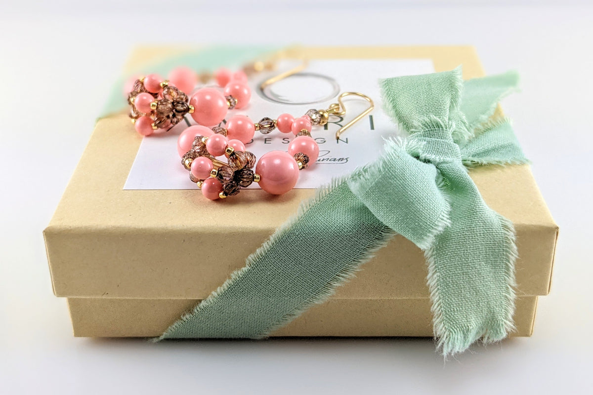 Pink Crystal pearl earrings