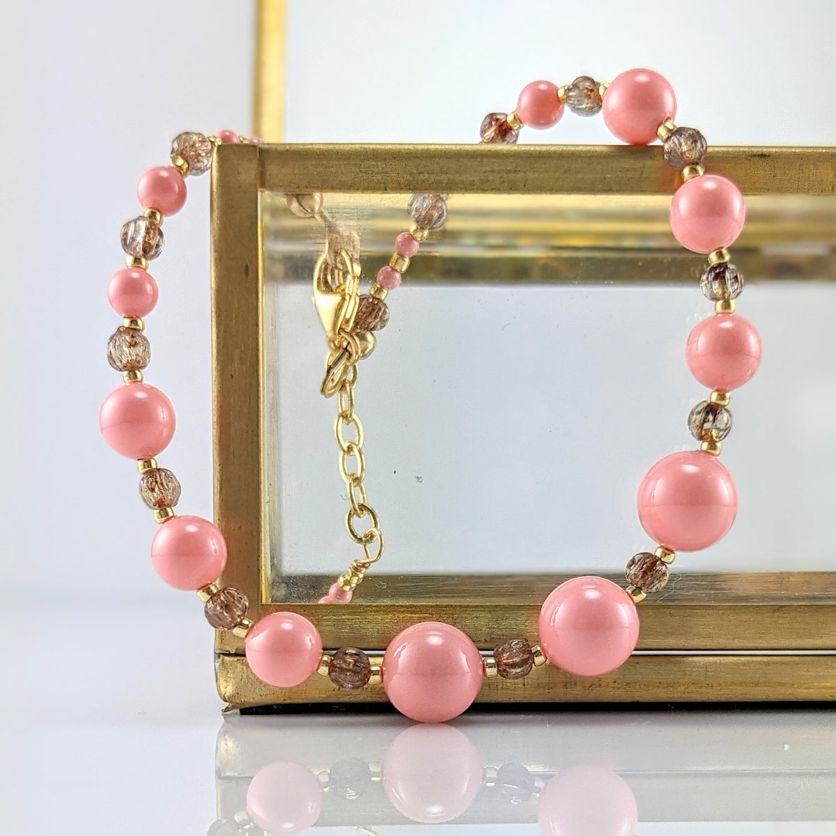 Pink crystal pearl bracelet