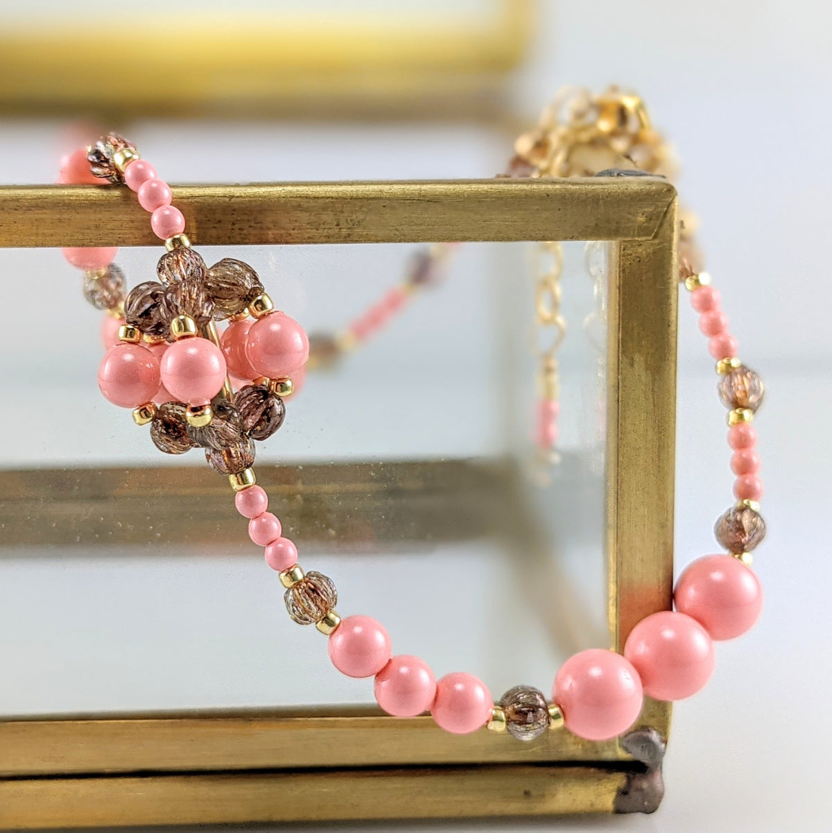 Pink crystal pearl bracelet