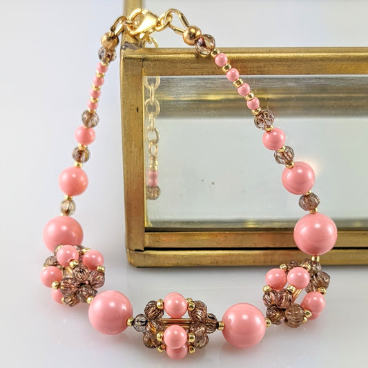 Pink crystal pearl bracelet
