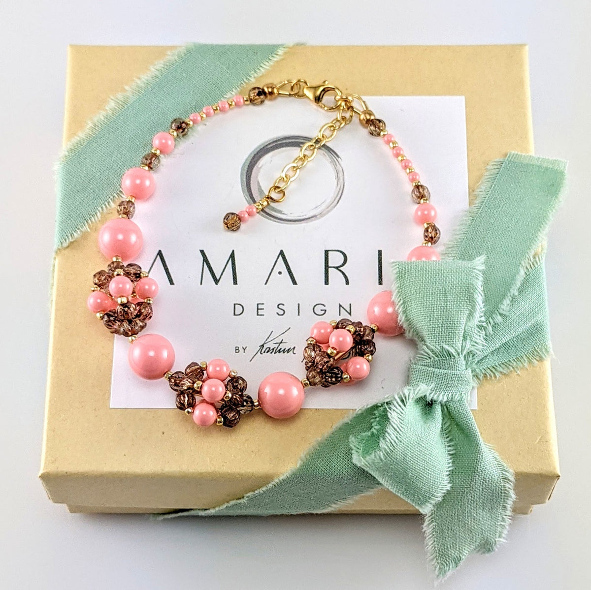 Pink crystal pearl bracelet