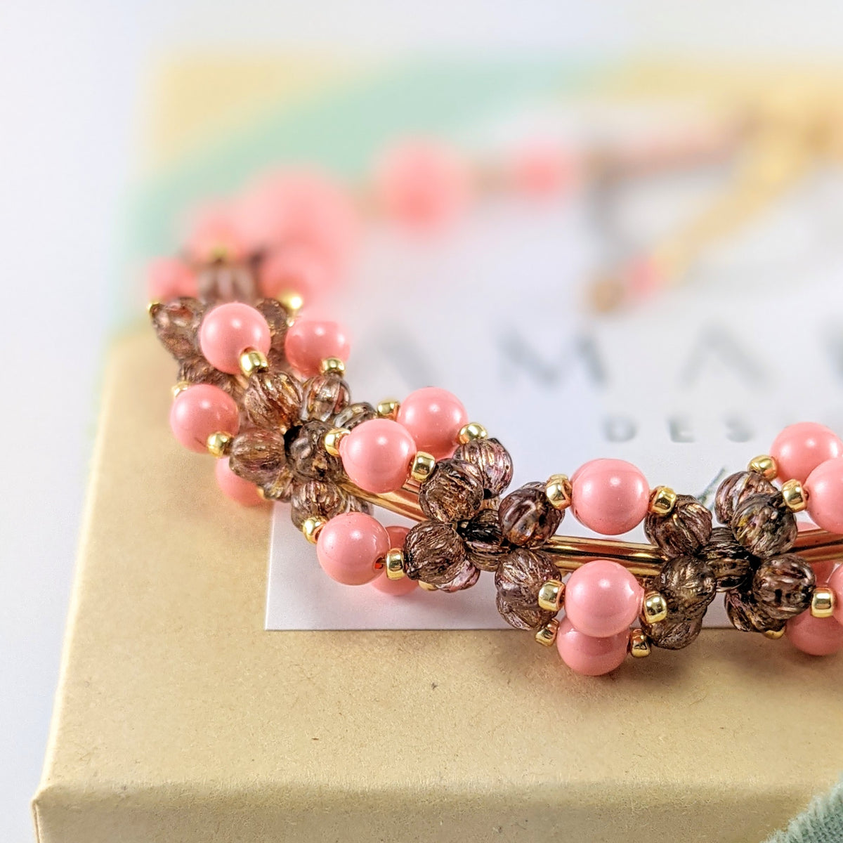 Pink crystal pearl bracelet