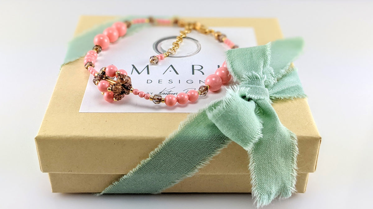Pink crystal pearl bracelet