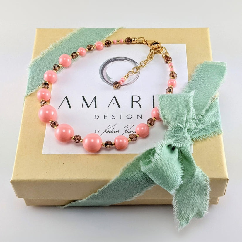 Pink crystal pearl bracelet