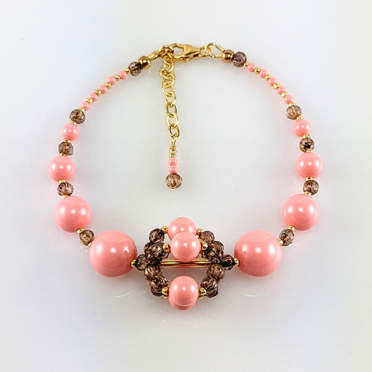 Pink crystal pearl bracelet