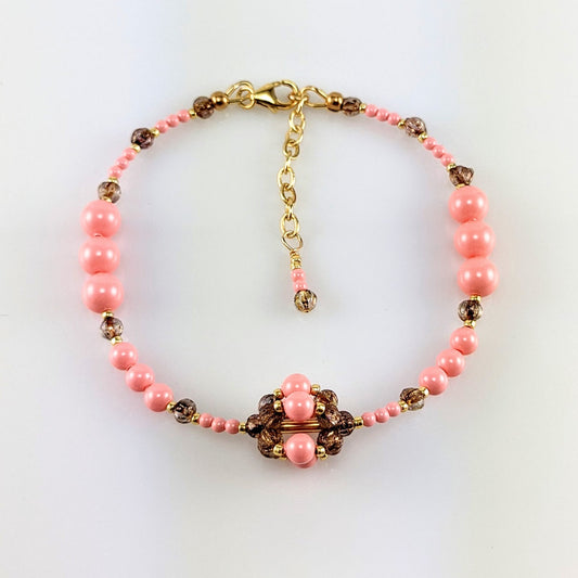 Pink crystal pearl bracelet