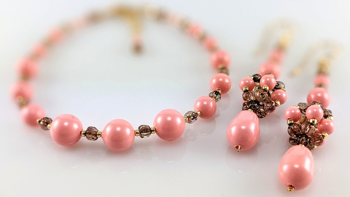Pink crystal pearl earrings