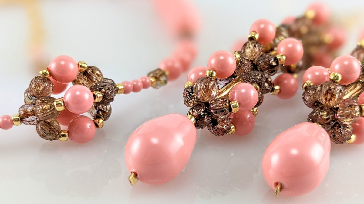 Pink crystal pearl earrings