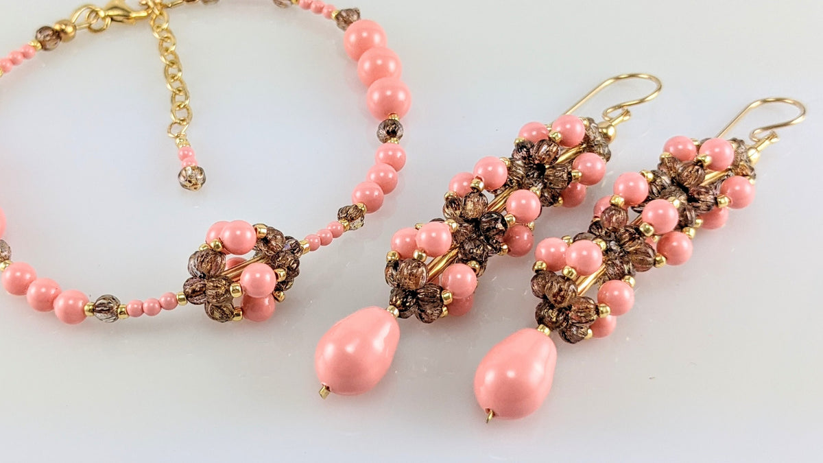 Pink crystal pearl earrings