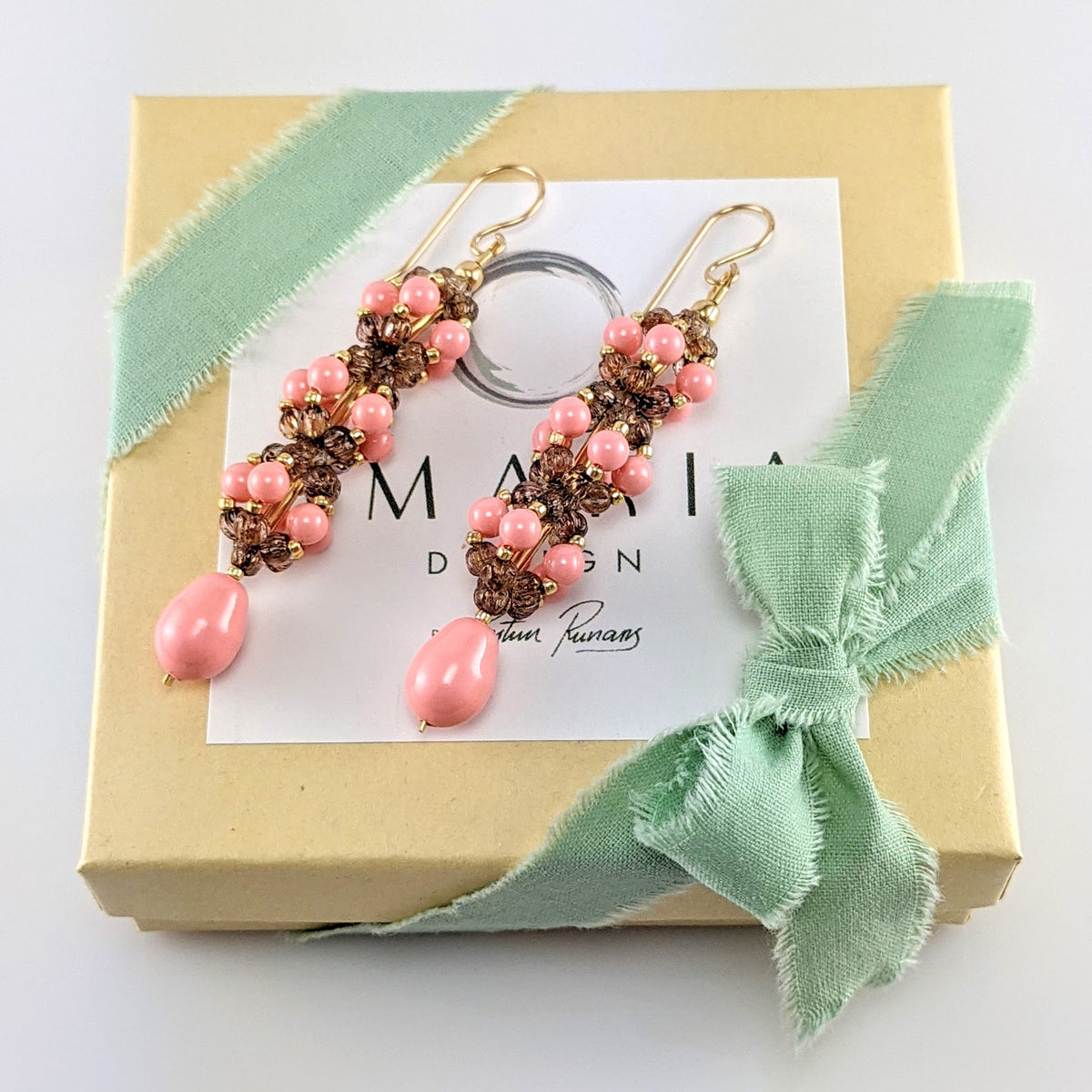 Pink crystal pearl earrings