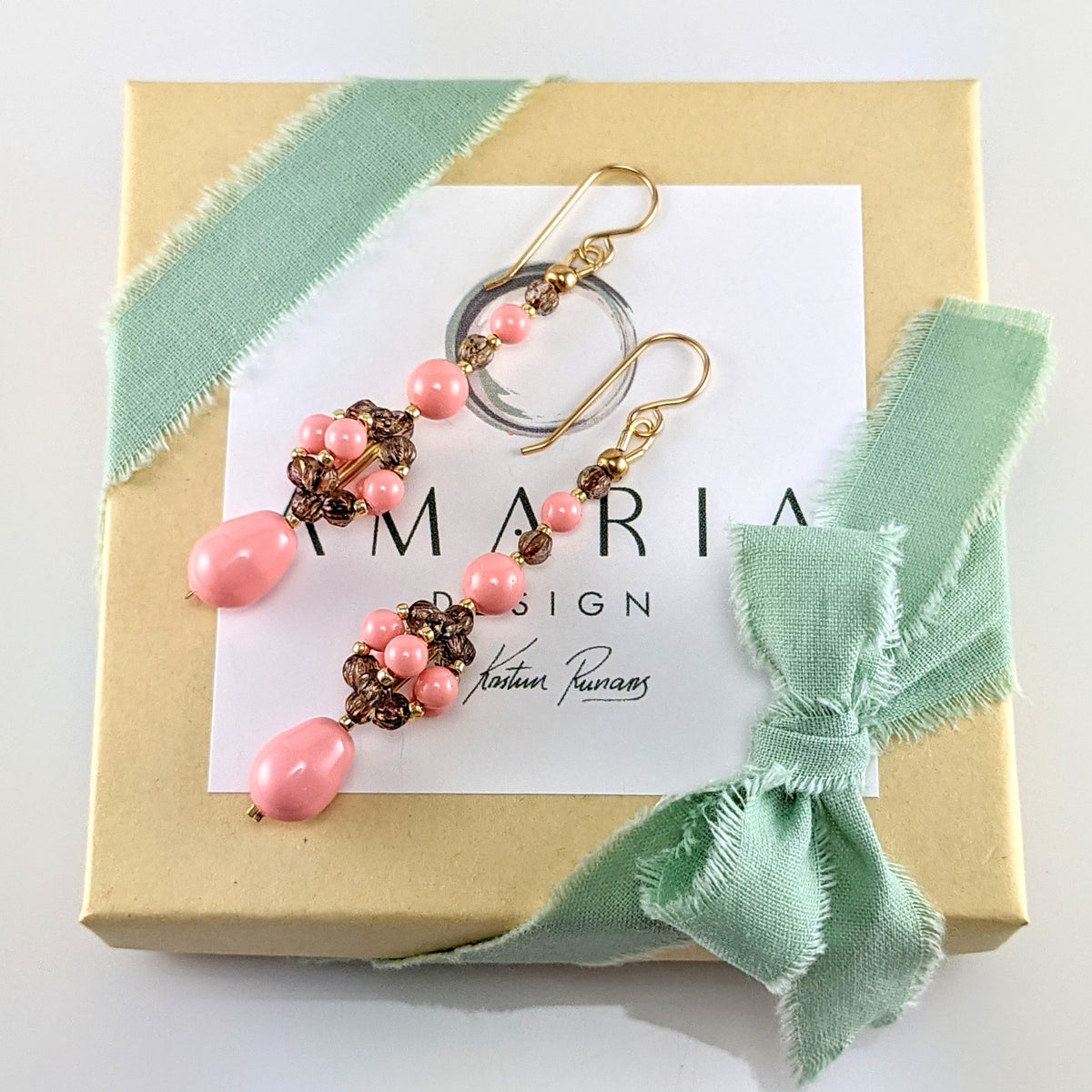 Pink crystal pearl earrings