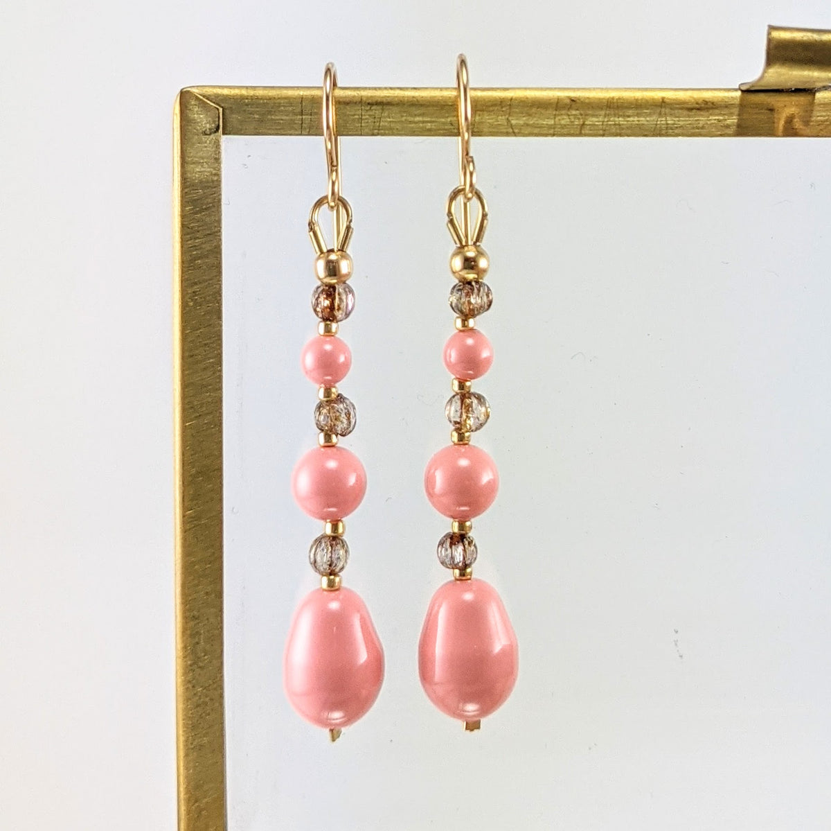 Pink crystal pearl earrings