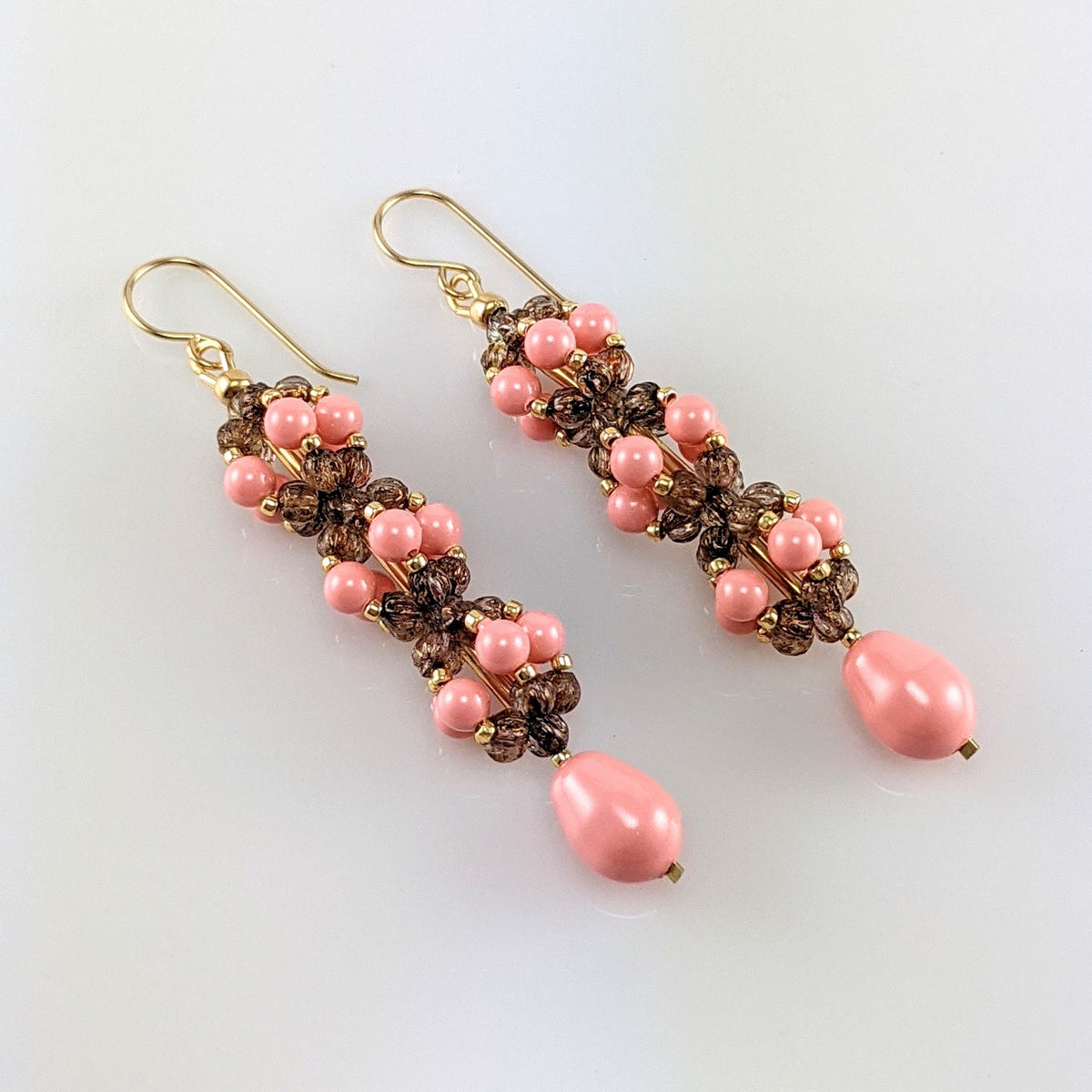 Pink crystal pearl earrings