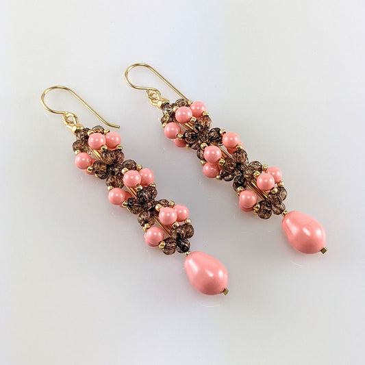 Pink crystal pearl earrings