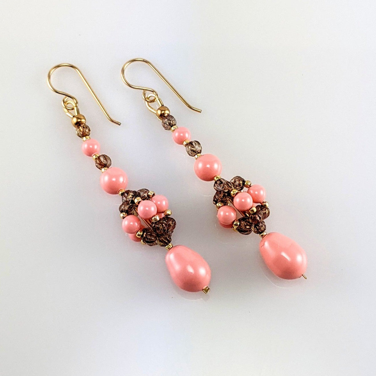 Pink crystal pearl earrings