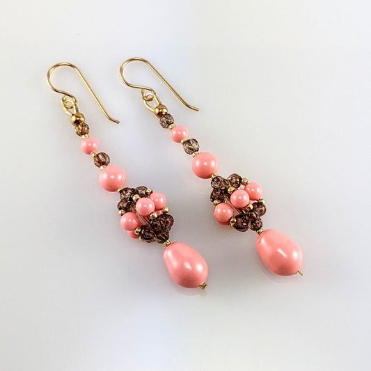 Pink crystal pearl earrings
