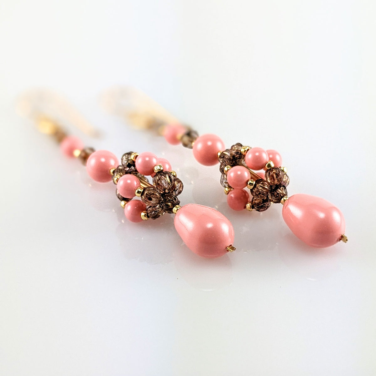 Pink crystal pearl earrings