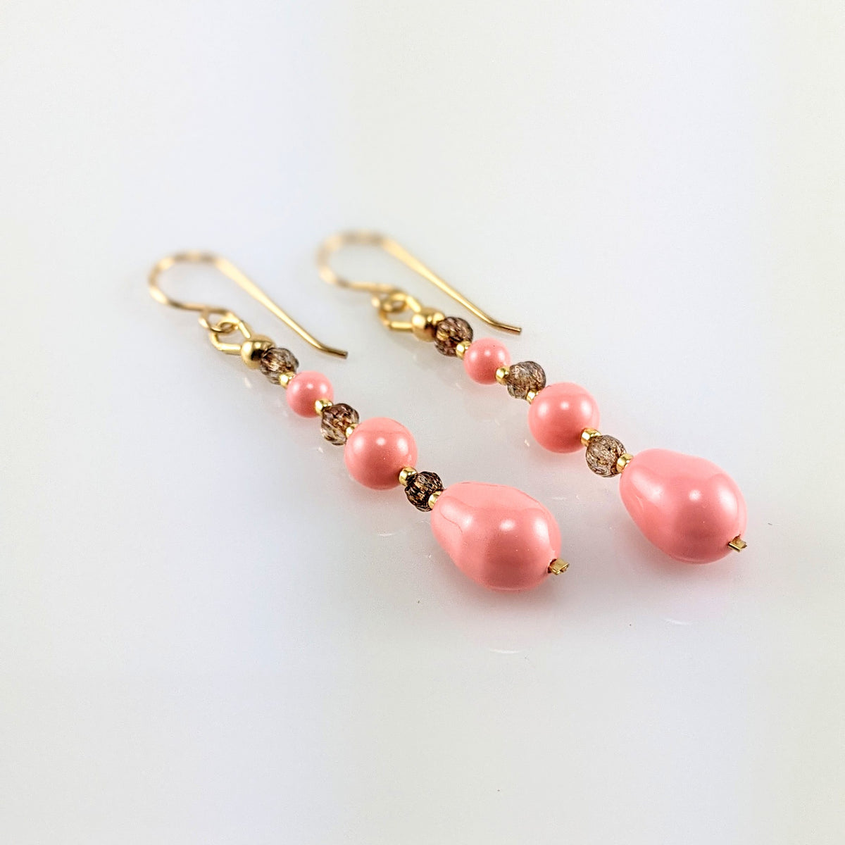 Pink crystal pearl earrings