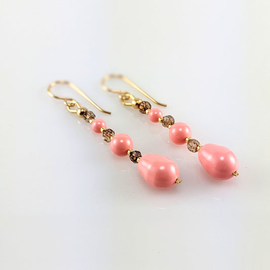 Pink crystal pearl earrings