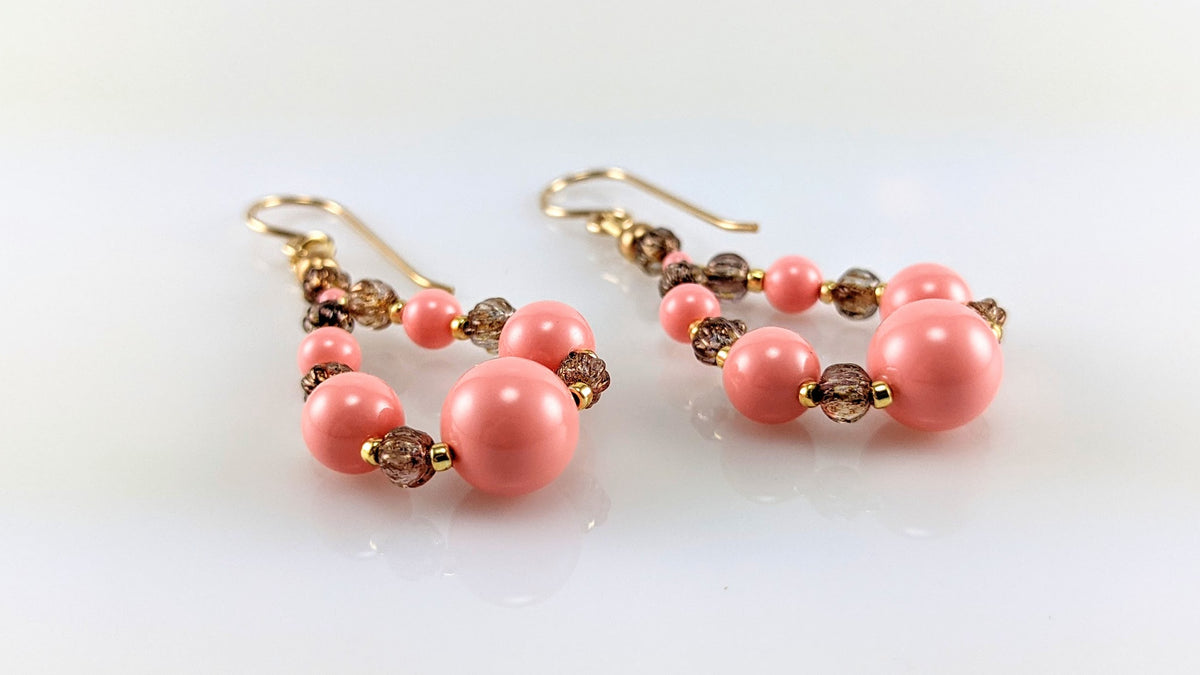 Pink crystal pearl earrings