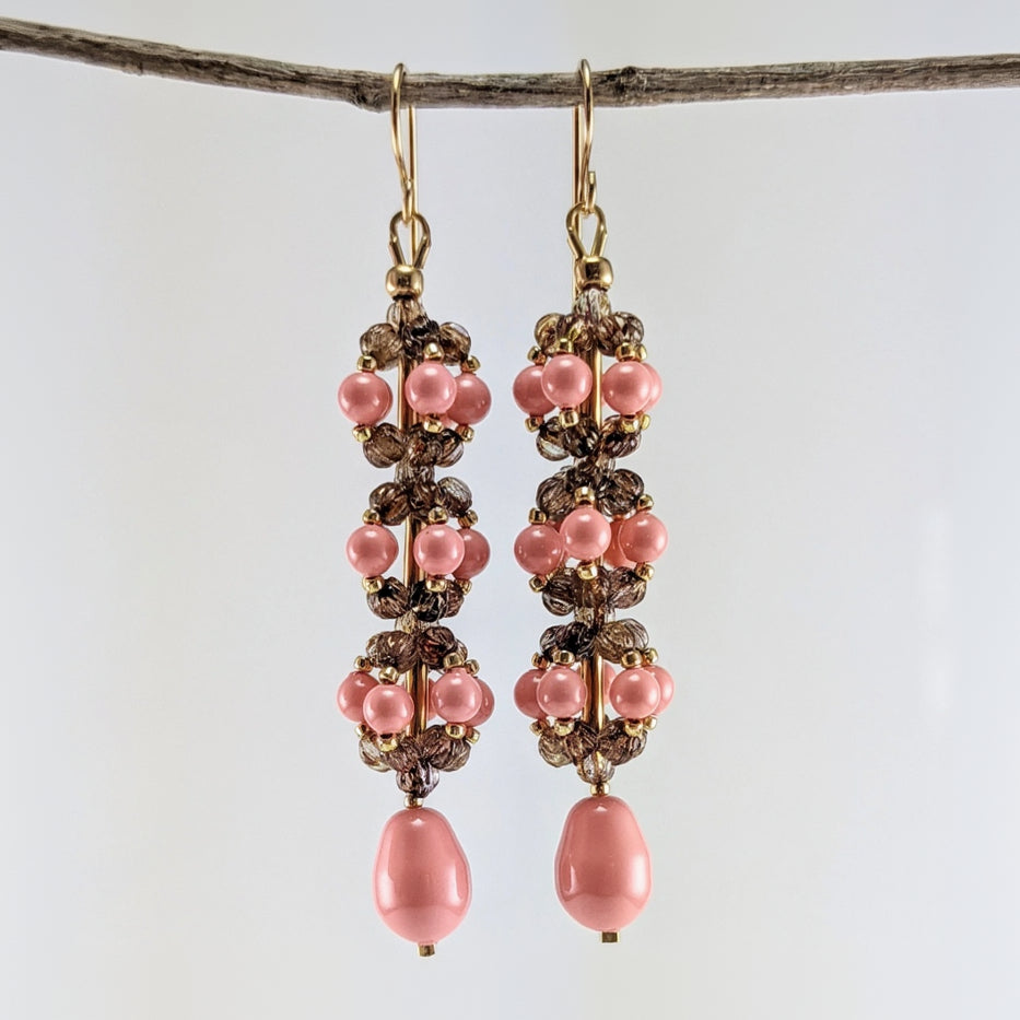 Pink crystal pearl earrings