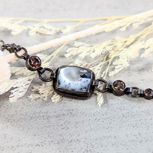 Dendritic Agate Silver Bracelet with umber accents